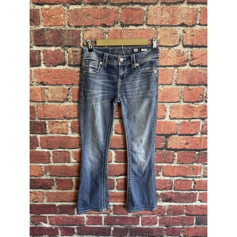 MissMe Girls Vintage Y2K Bootcut Jeans With Embellishment Size 26 Medium Wash